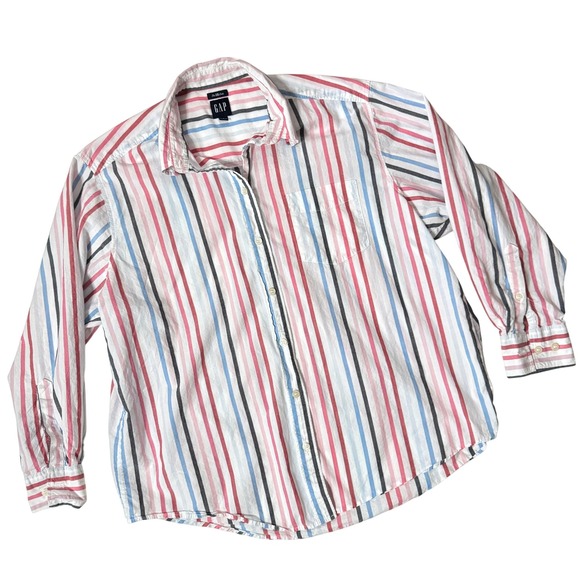 GAP The BIG Shirt Women's Colorful Red Blue Pink Striped Button Down Size S - Picture 1 of 3